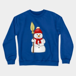 Cartoon style drawing of a funny snowman with a red bonnet and scarf Crewneck Sweatshirt